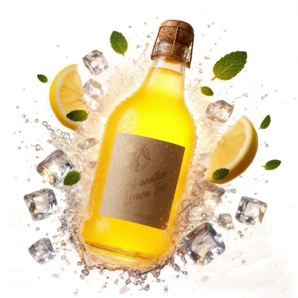 Garrafa de elixir botânico Just Another Lemon Tree — bebida funcional artesanal com limão siciliano orgânico e botânicos