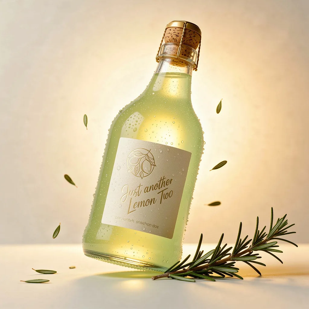 Garrafa de elixir botânico Cabeça no Lugar de limão siciliano com alecrim Just Another Lemon Tree